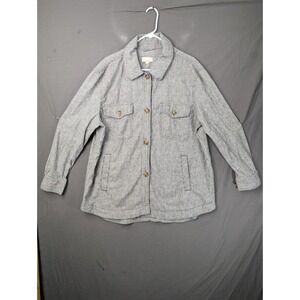 LOFT Womens XL Gray White Striped Button Up Utility Shirt Jacket